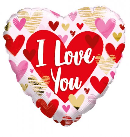 I Love You Pink & Gold Hearts - Click Image to Close