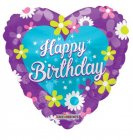 Birthday Purple Hearts with Flowers