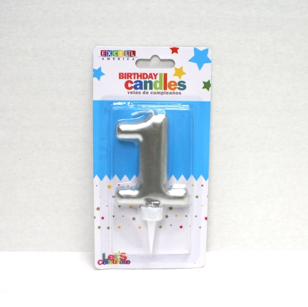 Silver Numeric Candle "1" - Click Image to Close