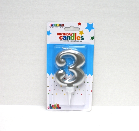 Silver Numeric Candle "3" - Click Image to Close