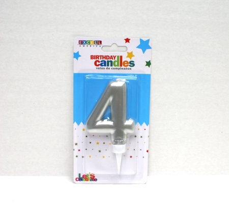 Silver Numeric Candle "4" - Click Image to Close