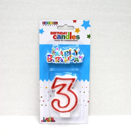 Red Numeric Candle "3" - Click Image to Close