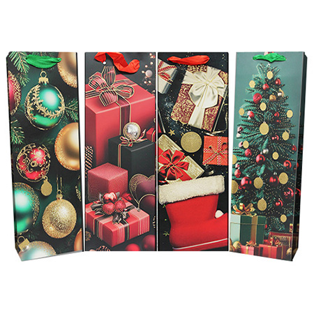 Christmas Matte w/ Glitter Bottle Gift Bag - Click Image to Close