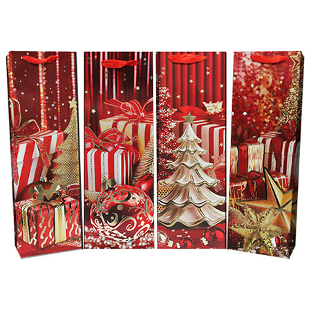 Christmas Matte w/ Glitter Bottle Gift Bag - Click Image to Close