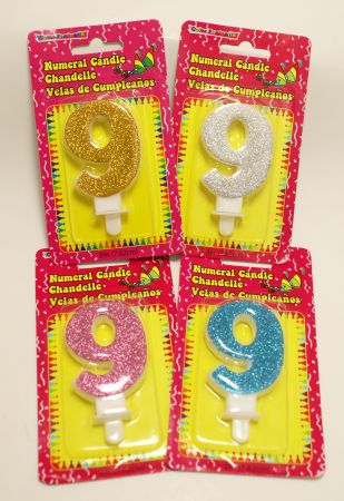 Glitter "9" Candle - Click Image to Close