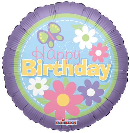 Birthday Flowers Over Purple 9" - Click Image to Close