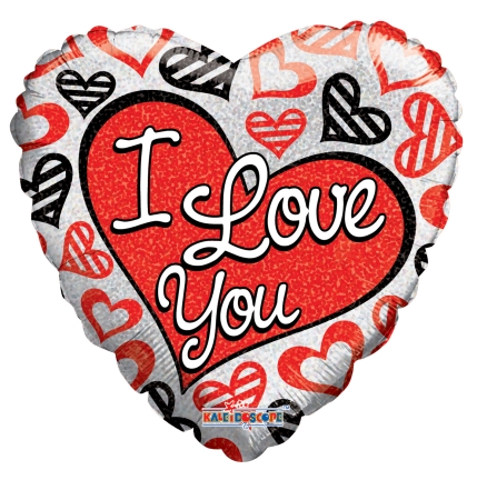 I Love You Red & Black Hearts Holographic - Click Image to Close