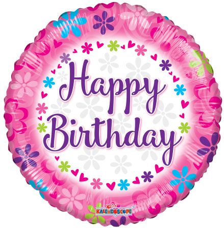 Birthday Pink with Flowers - Click Image to Close